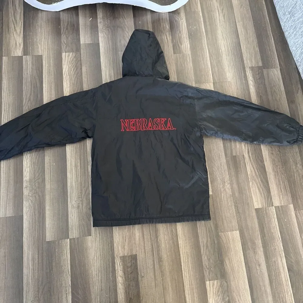 Vintage Nebraska Cornhuskers Windbreaker Jacket Boys XL Black 90s Full Zip Lined